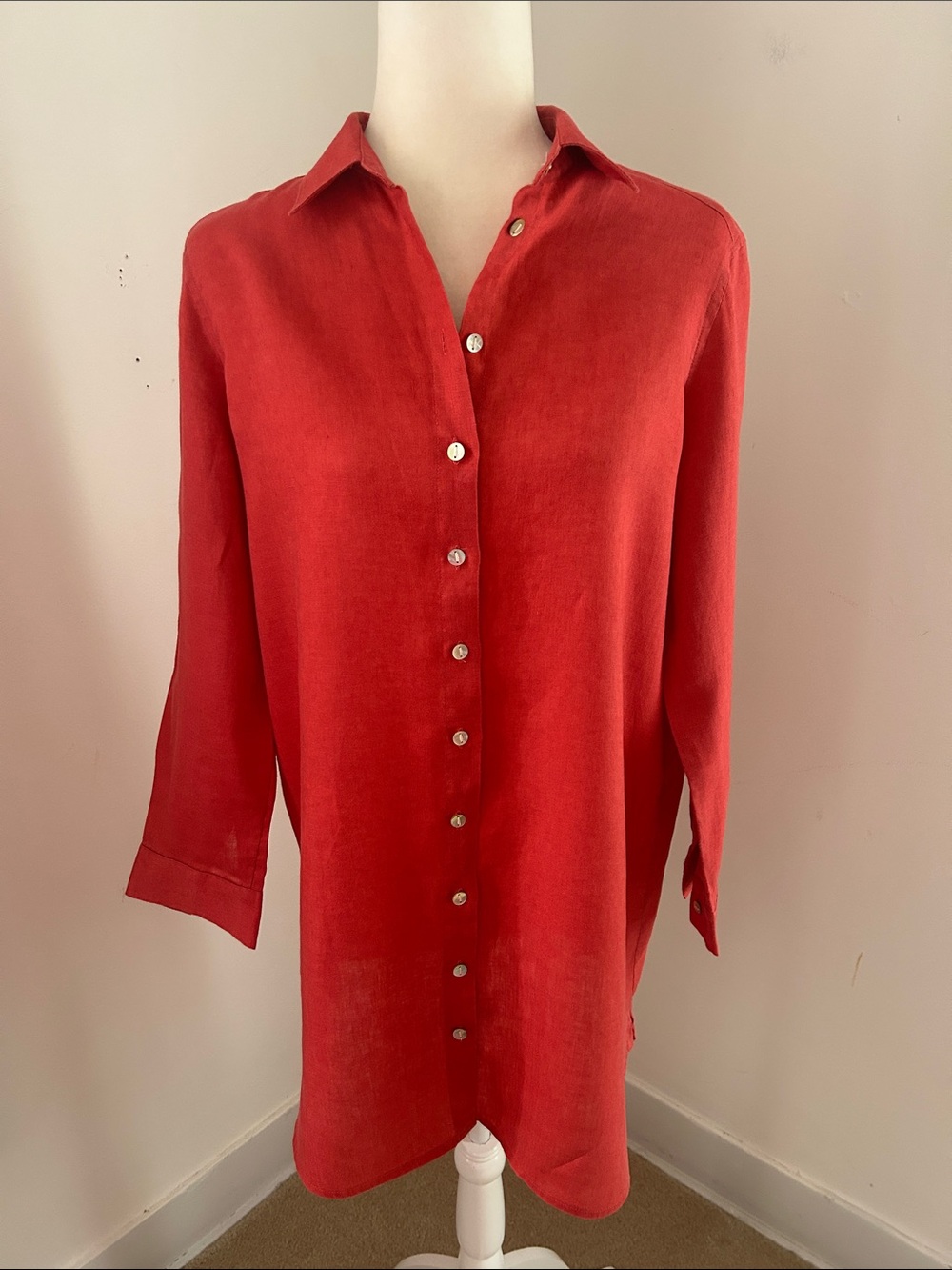 J. Jill Rust Linen Button-Up Long Tunic sz Xs-M